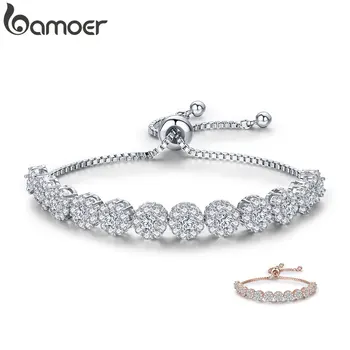 

BAMOER Classic New Round Cubic Zircon Silver Color Elegant Women Tennis Bracelets for Women Fashion Bracelet Jewelry YIB041