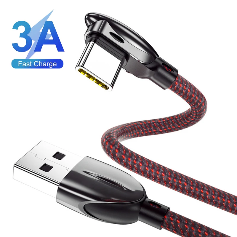 

90 Degree USB Type C Cable for Xiaomi Redmi K20 Pro 3A Fast Charge Wire Cord USB C Cable for Huawei Samsung Phone USB-C Charger