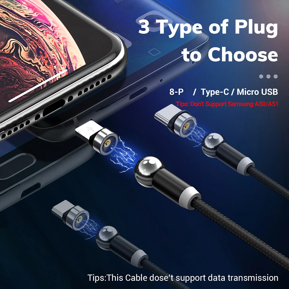 Магнитный кабель TOPK AM28 с поворотом на 360 градусов Micro USB Type C магнитное зарядное