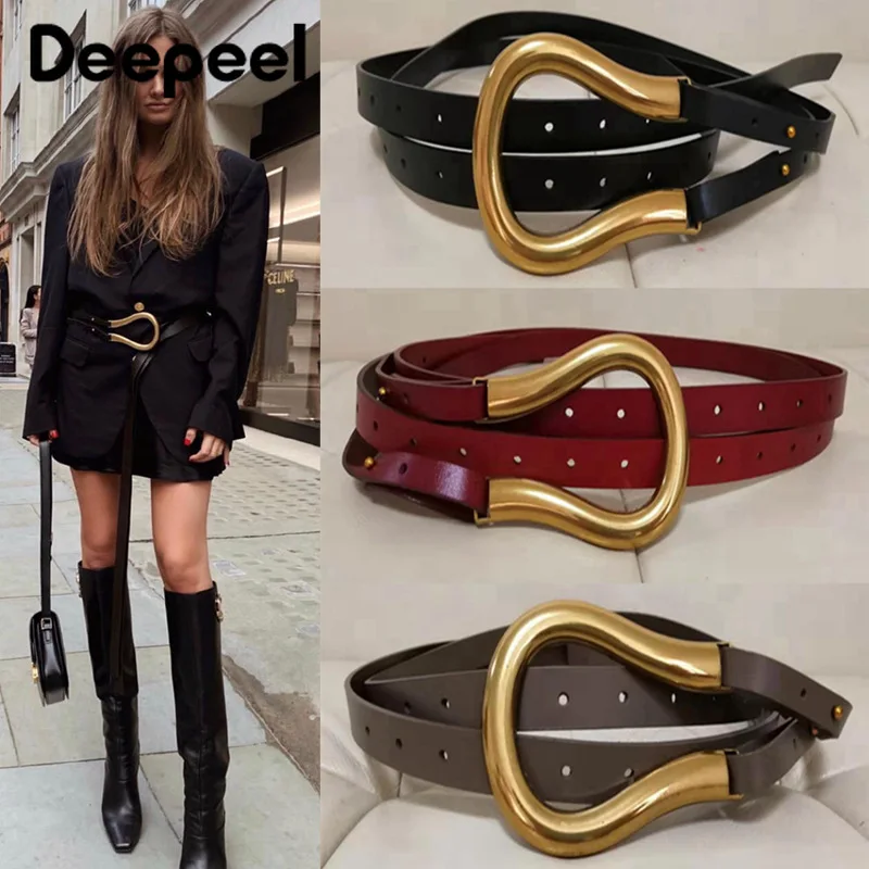 Deepeel 2 см* 123 см женский кожаный двухслойный пояс широкий пояс Пряжка подковы индивидуальный простой пояс украшение YK683