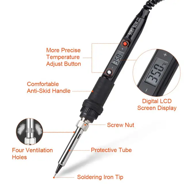 JCD-Kit de soldadura eléctrico de hierro 908S, bolígrafo de soldadura Digital LCD, BGA, punta de soldador, lápiz de estaño para el hogar, 80W 2