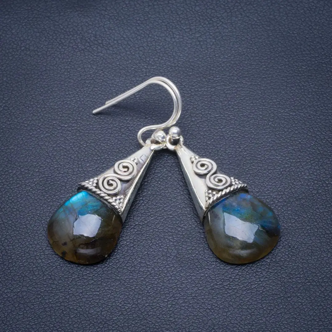 Natural Blue Fire Labradorite Handmade Unique 925 Sterling Silver Earrings 1.5&quot B2519 | Украшения и аксессуары