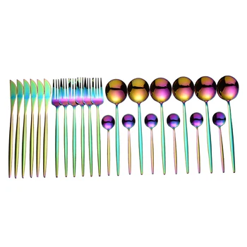 

Spklifey Rainbow Cutlery Set Stainless Steel Dinner Set 24 Pcs Forks Knives Spoons Cutlery Rainbow Kitchen Dinnerware Set New