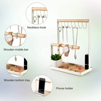 

Jewelry Stand, 3-Layer Necklace Hanging Wooden Ring Storage Box, Earrings, Necklaces, Bracelets and Watch Display Stands
