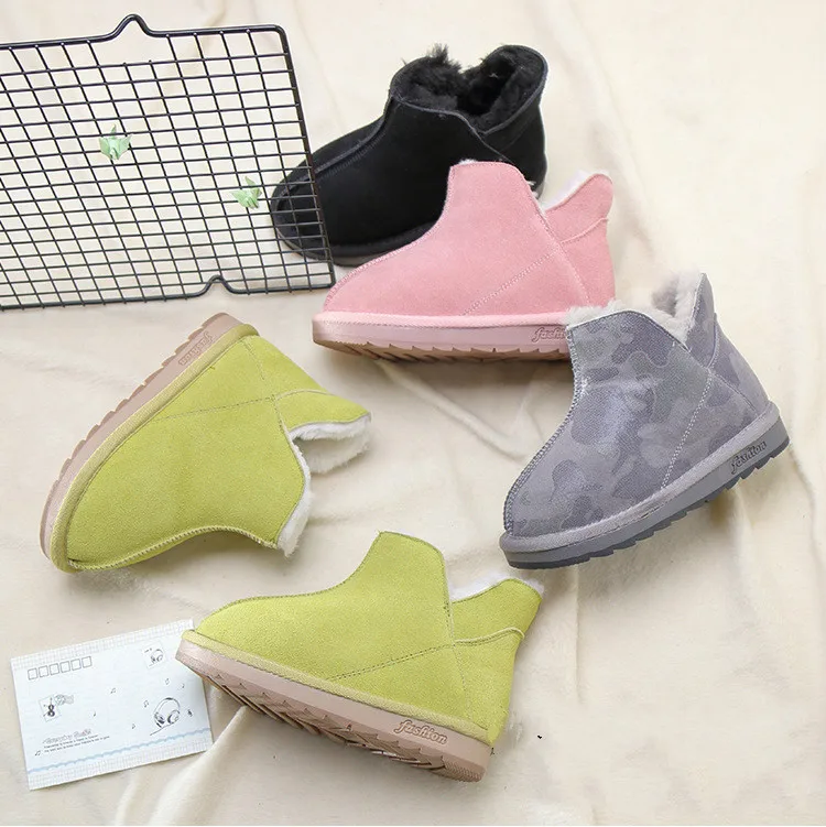 Slip on Boys Botas Soft Sole Leather Warm Children Plush Boots Kids Boots Solid Color Girls Winter Shoes Comfortable Snow Boots
