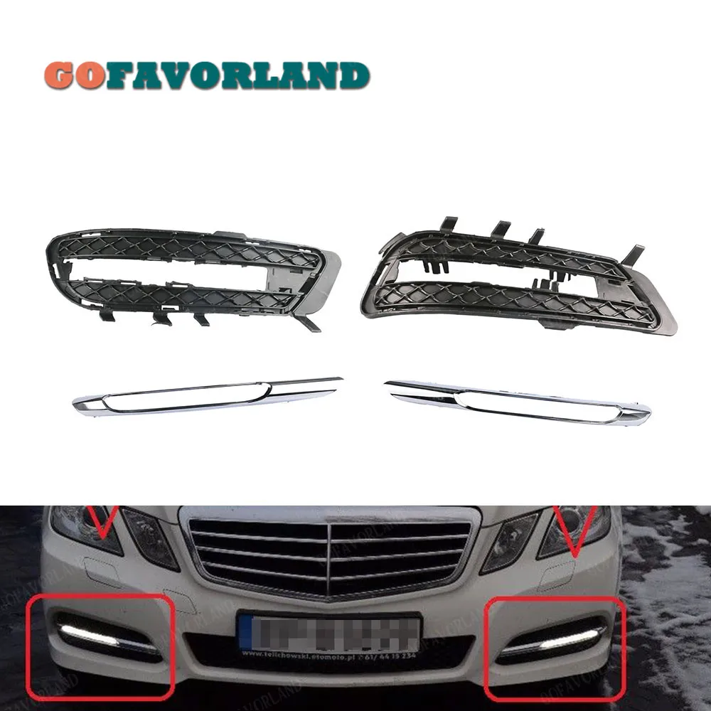 For Mercedes W212 E350 2014-2016 Set of 3 Lower Front Bumper Chrome Trim Molding 