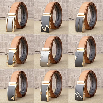 

14 style genuine real leather strap male automatic buckle belts for men authentic belts Fashion designer jean belt yellow