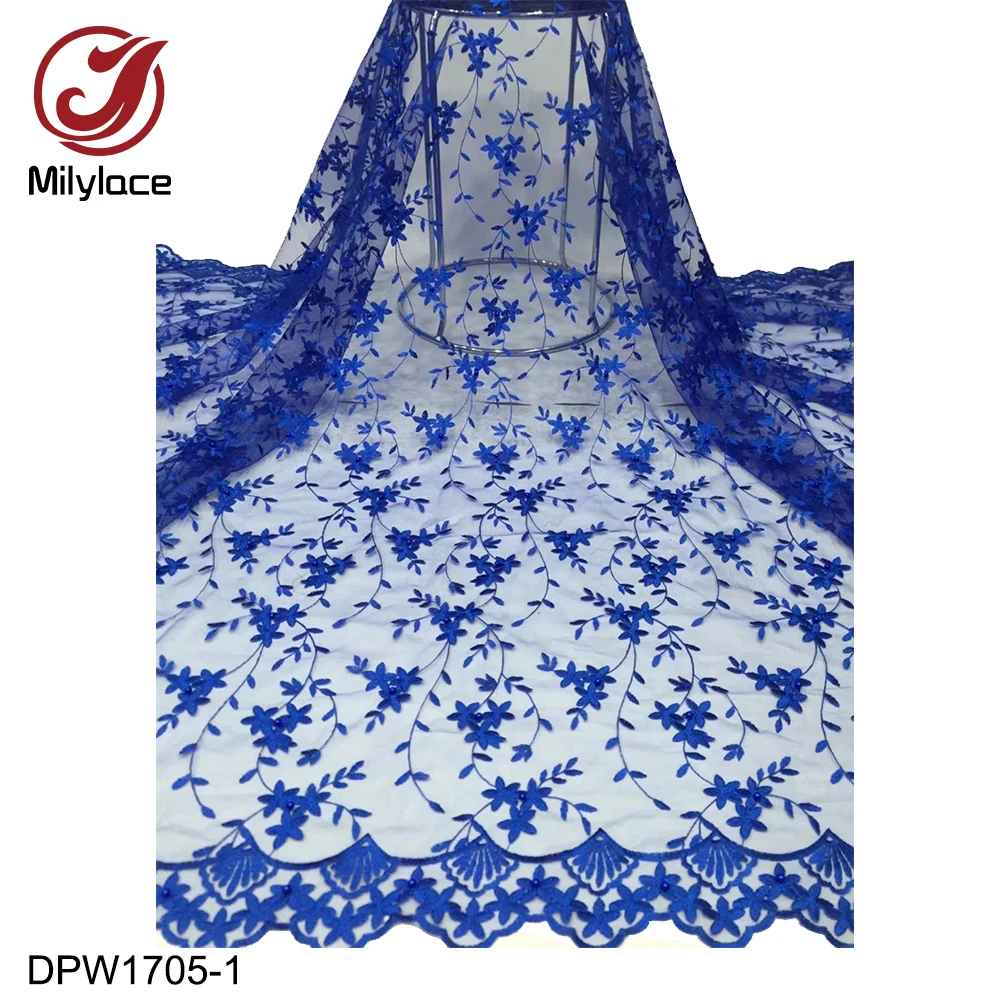 

African Lace Fabric 2019 High Quality Lace French Mesh Fabric Beaded Cheap Nigerian Lace Fabrics for Dress DPW1705