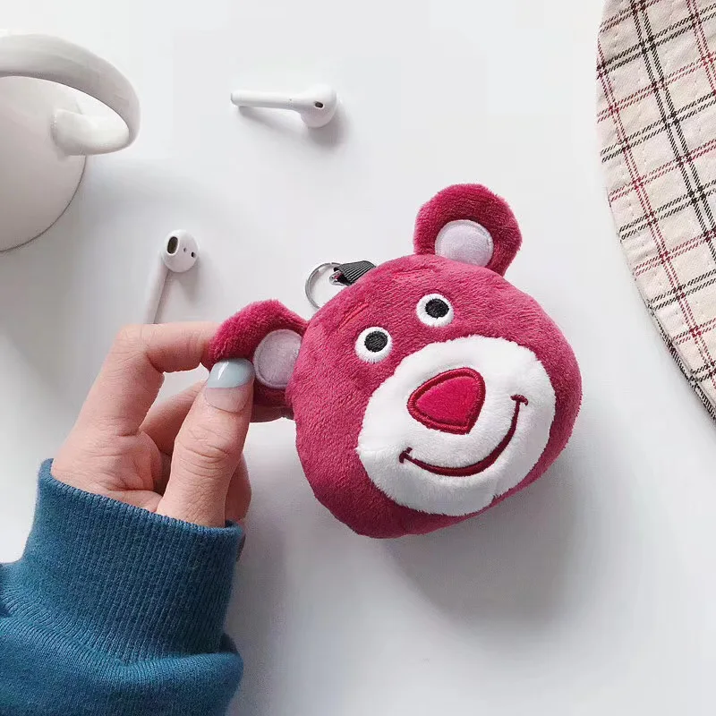 Plush 3D fork strawberry bear Bluetooth wireless headset set Silicone cover For Airpods Earphone Protective Shockproof cases - Цвет: Небесно-голубой
