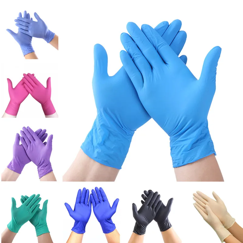 100 Uds negro guantes desechables de látex para lavar platos de cocina trabajo médico guantes de goma para jardín Universal para la izquierda y la mano derecha