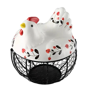 

Iron Egg Storage Basket Snack Fruit Basket Creative Collection Ceramic Hen Ornaments Decoration Kitchen Accessories