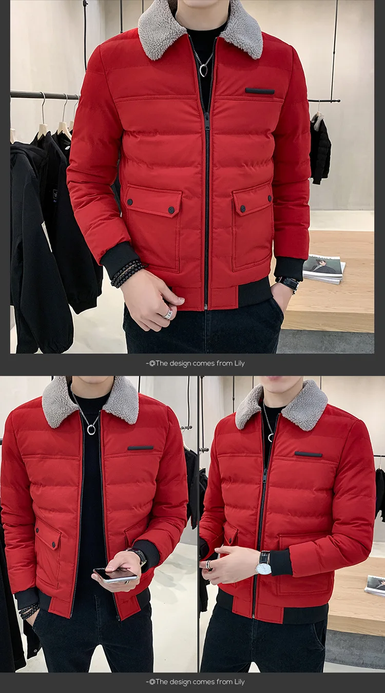 Мужская одежда с хлопковой подкладкой, стиль, корейский стиль, тренд, овчина, меховой воротник, хлопковое пальто, толстая хлопковая стеганая куртка, красивый Cl