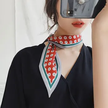 

New Retro Dot Printing Silk Scarf Female Professional Decoration Small Scarf Thin Narrow Long Headband Tide Baby Decorations