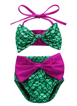 

Newborn Kids Baby Girls Mermaid Bikini Set Bowknot Swimwear Swimsuit Bodysuit Sleeveless Sunsuit Costume Clothes 0-24M