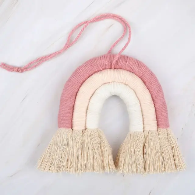 3 Layers INS Nordic Home Weaving Rainbow Tapestry Cotton Hand-Woven Color Ornaments Children Room Decoration Tassel Wall Hanging 2
