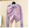 2022 Spring and Autumn Women's Korean-Style Loose Striped Shirt New Ruffle Blouse Fashion Girls ladies tops blusas mujer de moda ► Photo 1/6