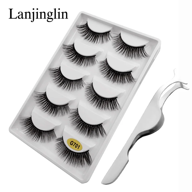 

LANJINGLIN 5 pairs 3d mink lashes extension make up natural false eyelashes wholesale fake eye lashes mink handmade tweezers