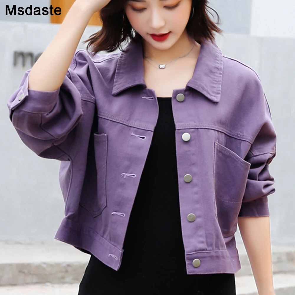 Women Jean Jacket Denim Coat Outerwear Big Pockets Lady Jeans Jackets Female Purple Pink Basic Casual Ladies Autumn Outer Coats jielur vintage washed american style sexy women s jeans slim fashion loose pockets office ladies full length chic wide leg pants