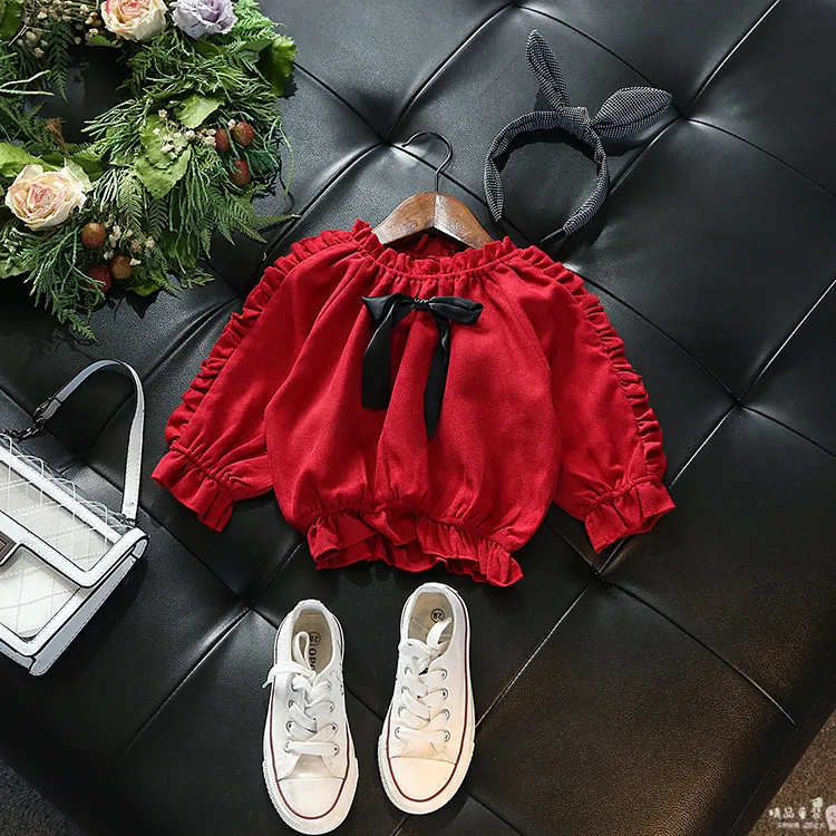 ZSIIBO 2019 T-shirt new Korean girls bottoming shirt children's clothing T-shirt autumn lace bow long-sleeved T-shirt women