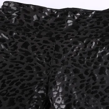 SEBOWEL Women High Waist Black Leggings Leopard Textured Stretchy Faux Leather Pants Female Sexy Skinny