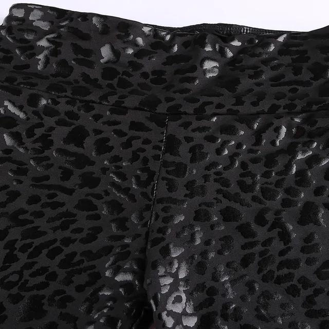 SEBOWEL Women High Waist Black Leggings Leopard Textured Stretchy Faux Leather Pants Female Sexy Skinny Autumn