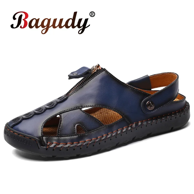 

Bagudy New Fashion Summer Beach Breathable Men Sandals Brand Genuine Leather Men's Sandals Outdoor Man Casual Shoes Size 38-48