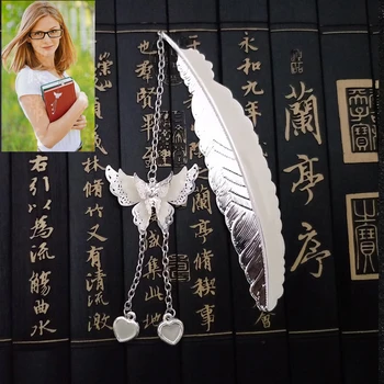 

Luminous Feather Bookmark Metal Butterfly Pendant Bookmarks for Teacher's Gifts Student Stationery School Office Supplies