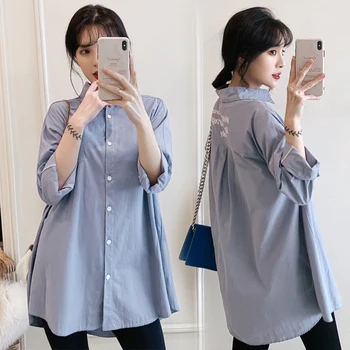 

6202# 2020 Spring Korean Fashion Cotton Maternity Blouses A Line Loose Blouses Clothes for Pregnant Women Pregnancy Casual Tops