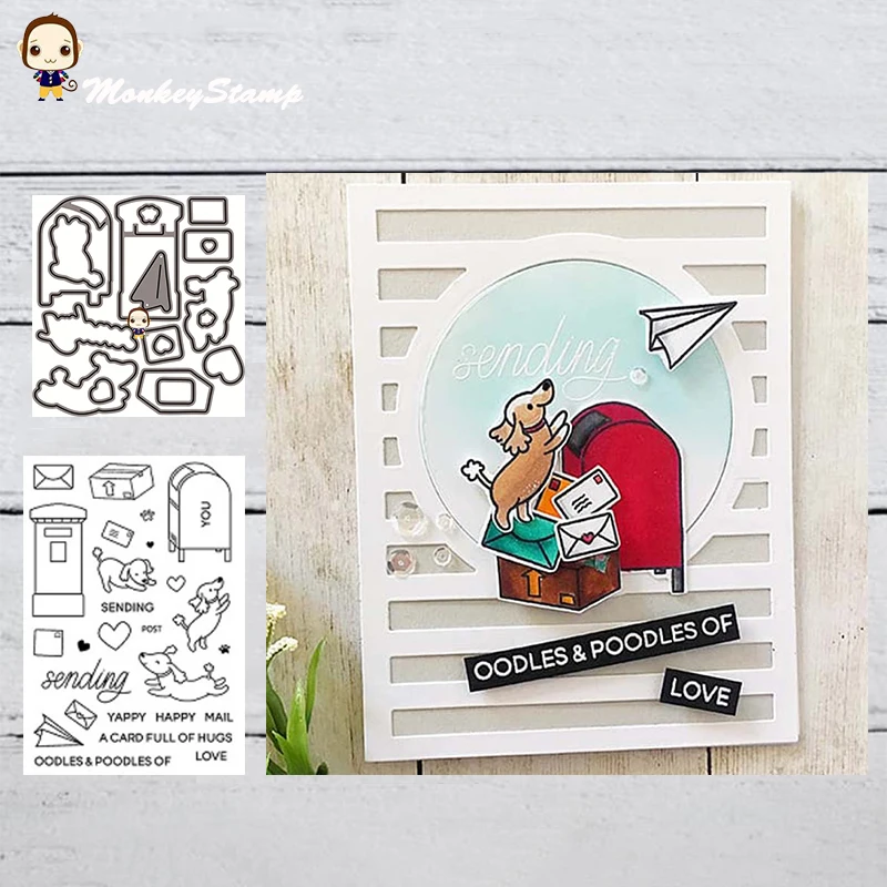 

MonkeyStamp Dog Mailbox Metal Cutting Dies and Stamps for DIY Scrapbooking photo album Decorative Embossing DIY Paper Cards