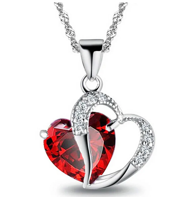 

Sincere Heart Pendant with Water Wave Chain Heart Shape Natural Crystal Pendant Jewelry