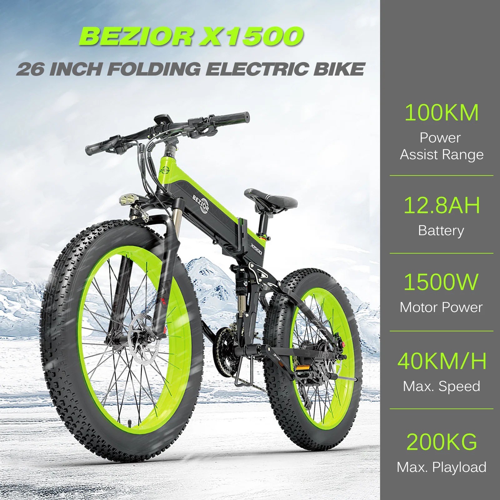 BEZIOR X1500 bicicletta elettrica pieghevole 1500W 26 pollici 48V 12.8AH 40  KM/H bicicletta elettrica e bike Mountain Bike per adulti carico  200KG|Electric Bicycle| - AliExpress
