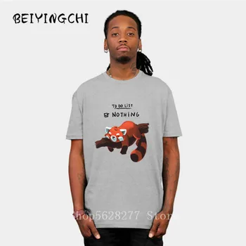 

2019 Parody Fashion summer Red panda To Do List Nothing T shirts men Funny Kawaii Panda T-shirts homme Cute Racoon Tshirt hombre