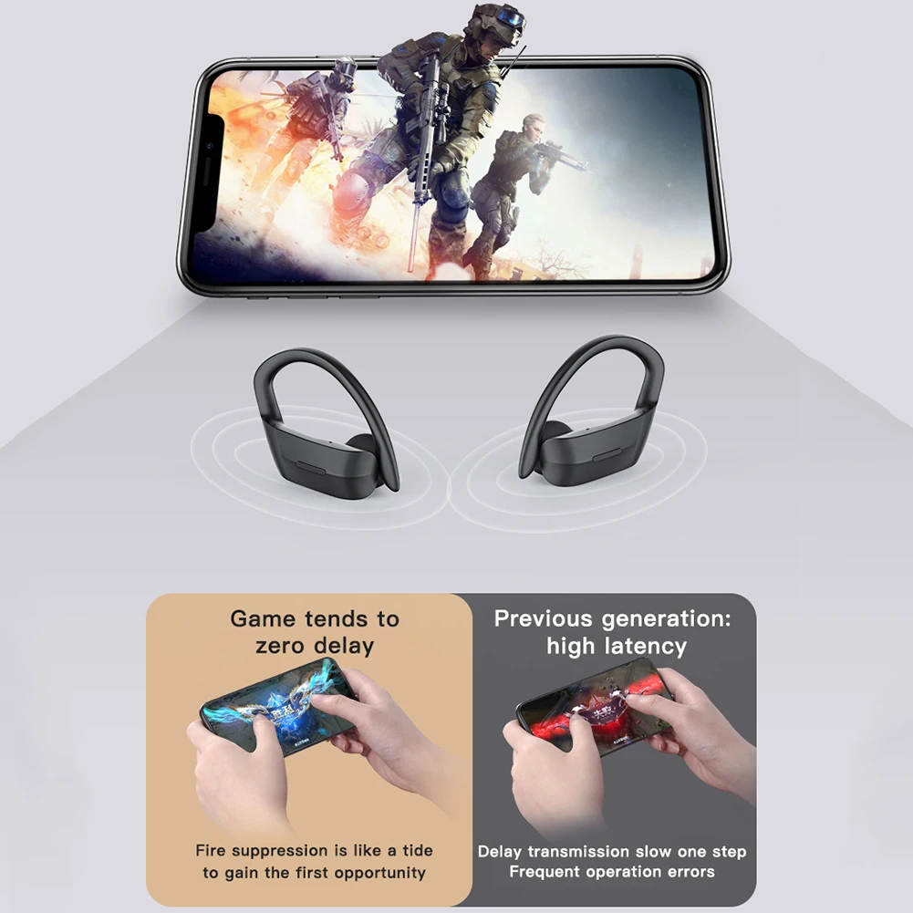 Bluetooth 5 0 TWS Wireless Earphones LED Display Waterproof HIFI Stereo Sounds Hands Free Ear Hook Earphones with Charging Case