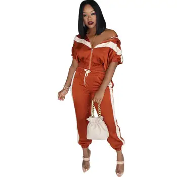 

Women Tracksuit Zipper Hoodies Sweatshirt Pants 2 Pieces Set Fashion 2020 Female Cropped Top Pullover And Trousers Suits