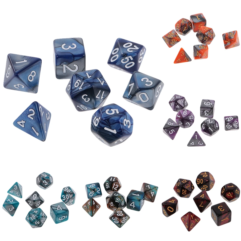 7pcs Two Colors Polyhedral Dice 16mm D20 D12 D10 D8 D6 D4 Dices for Dungeons and Dragons Table Games