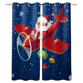 

Christmas Curtains Christmas Santa Claus Airplane Window Curtain Living Room Bedroom Drapes Panel Curtain for Living Room
