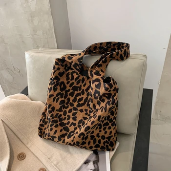 

2020 Female Shoulder Shopper Bag Leopard Print Korean Corduroy Tote Bag Casual Female Large Capacity Handbag And Purse For Women