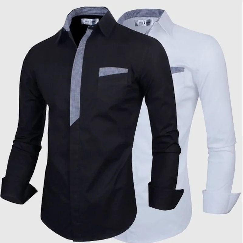 ZOGAA, мужская деловая рубашка, мужская повседневная приталенная рубашка на пуговицах, Лоскутная рубашка с карманом, длинный рукав, официальная одежда, рубашки, мужская одежда