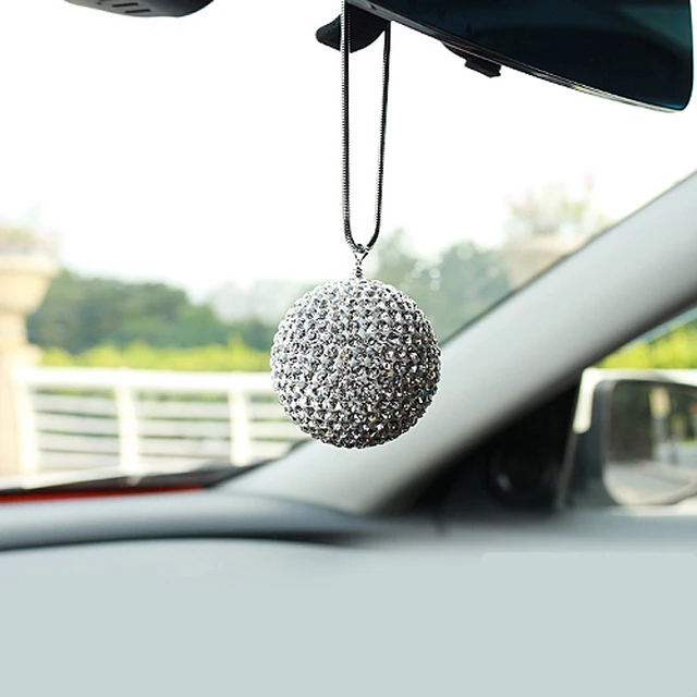 Car Accessories For Women Interior Cute, Bling Car Rear View Mirror  Accessories Rhinestones Diamond White Heart Pink Fuzzy Drops Mirror Hanging  Girly