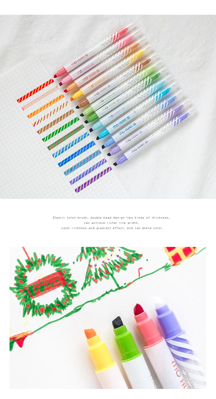 Magic Color Highlighter Pen Set, Lado Duplo,