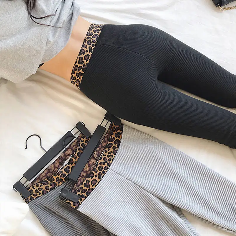 Women Pants Leopard Waist Sunken Stripe Thread Trousers Casual Cropped Pantalones De Mujer | Женская одежда