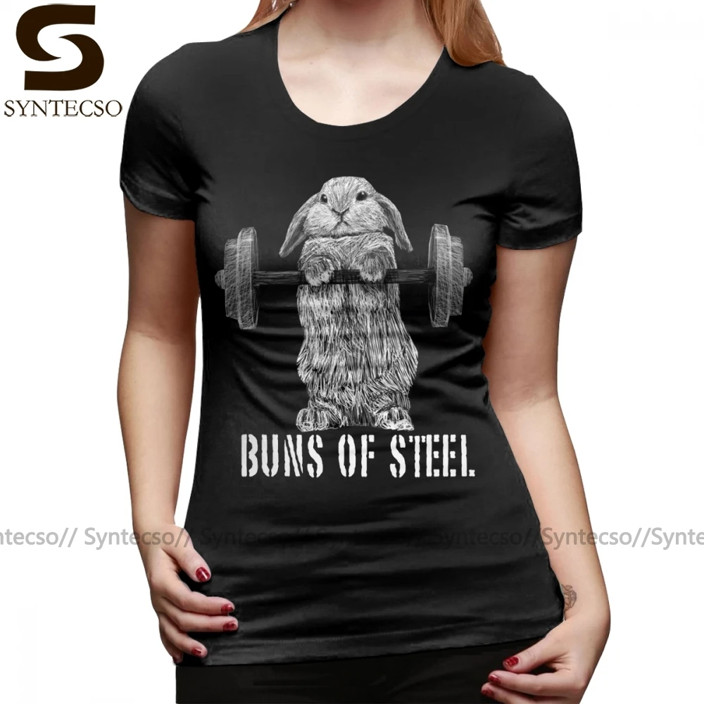 

Rabbit T-Shirt Buns Of Steel Dark T Shirt Kawaii Street Style Women tshirt Printed Cotton Silver Large size Ladies Tee Shirt
