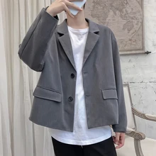 Весна и осень короткий Hong Стиль Тренд основа сплошной цвет Модный повседневный костюм куртка Серый/Черный m-xl