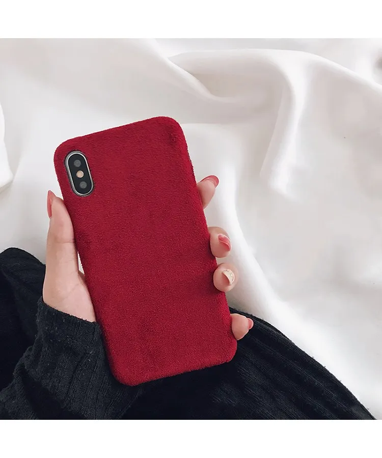 Gimfun зимний однотонный вельветовый тканевый чехол для телефона для Iphone 11 Pro Xs Max XR 7 6s 8 Plus Coque задняя крышка тканевый Мягкий ТПУ чехол - Цвет: RED 2