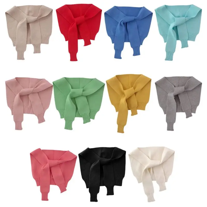 

Children Boys Girls Knit False Collar Scarf Sweet Candy Color Student Fake Shawl Cape Shoulder with Sleeves Winter Neck Warmer