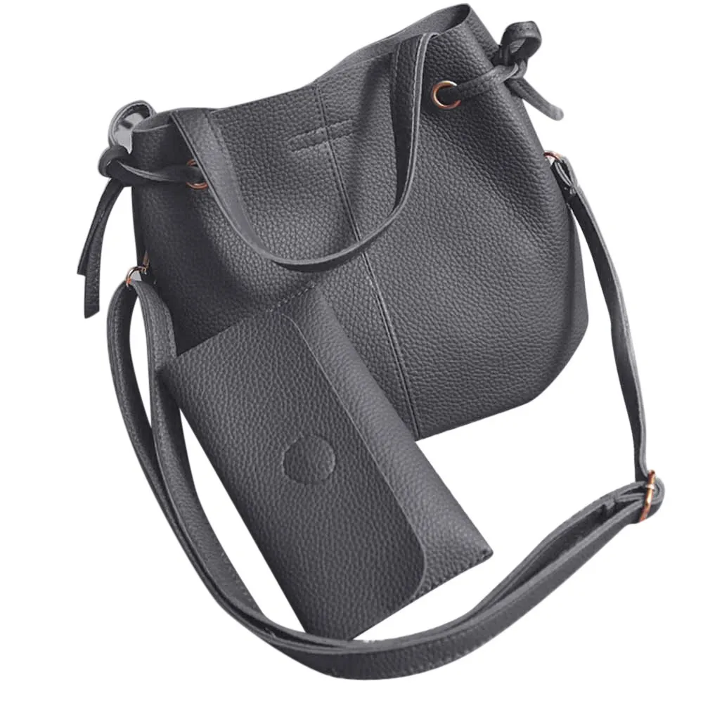 Dark Gray 2 шт. сумка на плечо+ кошелек через плечо модные сумки для женщин кожаные сумки женские кожаные Litchi сумка через плечо bolsos - Цвет: Dark Gray