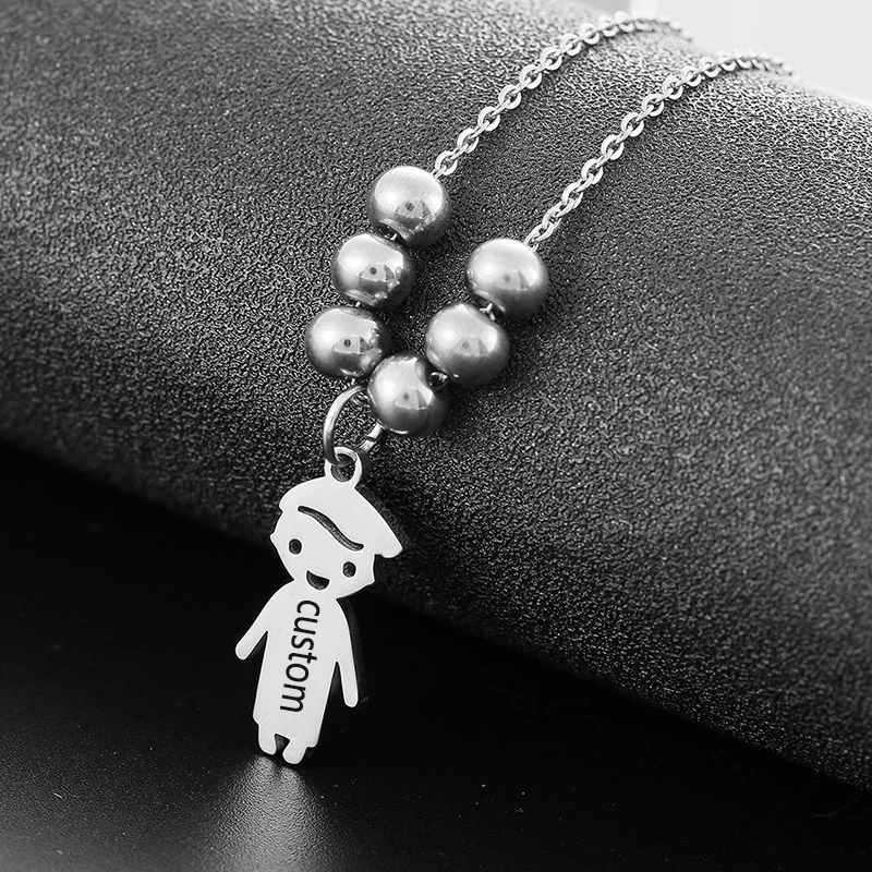 Custom Name Necklace for Women Personalized Boy Pendant Beads Stainless Steel Mother Son Birthday Jewelry Gift | Украшения и