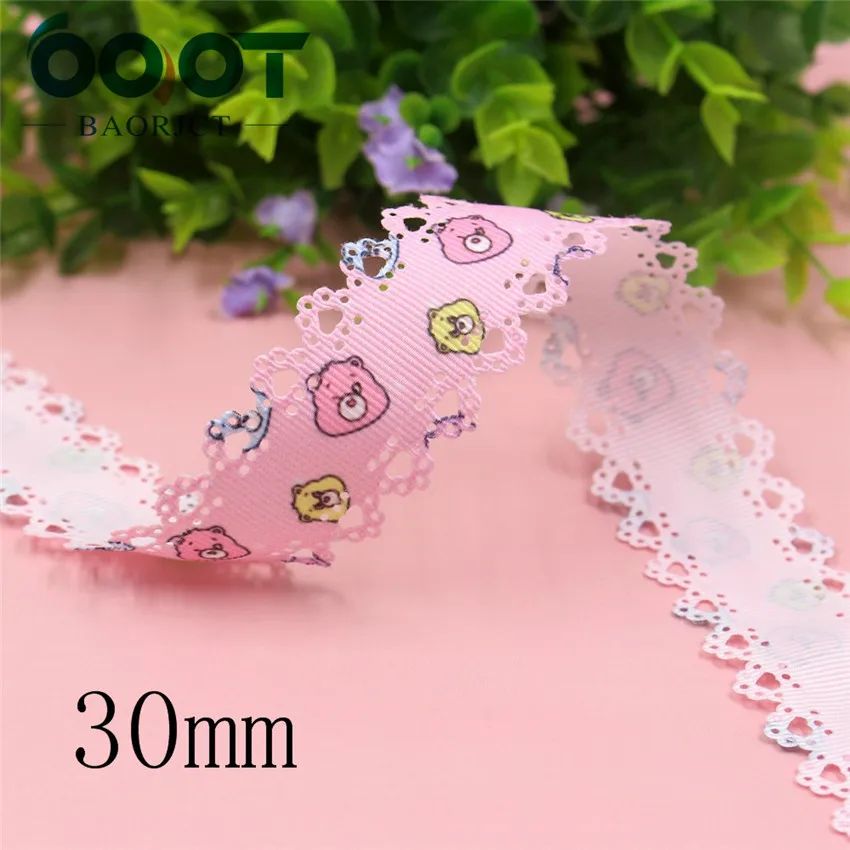 I-19625-1454 I-19625-1445,30mm New hollow cartoon printed grogren ribbon 10yards Headgear bow DIY handmade Gift wrapping decoration - Цвет: I-19625-1454