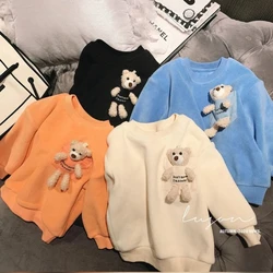 Spring and Autumn New Boys and Girls Baby Crew Neck Turtleneck Jacket Behind Bear Sweater Children's Loose T-shirt