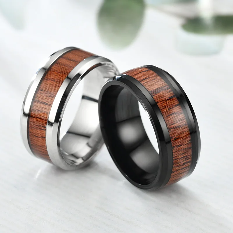 

Fashion Titanium Steel Wood Grain Ring For Men